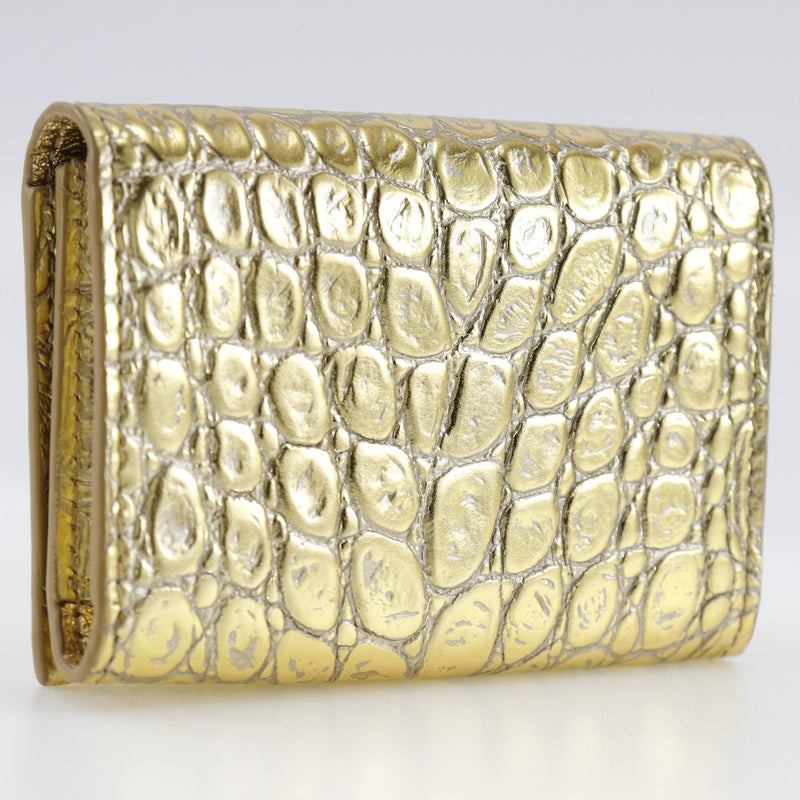 [Celine] Celine card holder business card holder Embossed Leather Gold Snap button CARD HOLDER Ladies A Rank