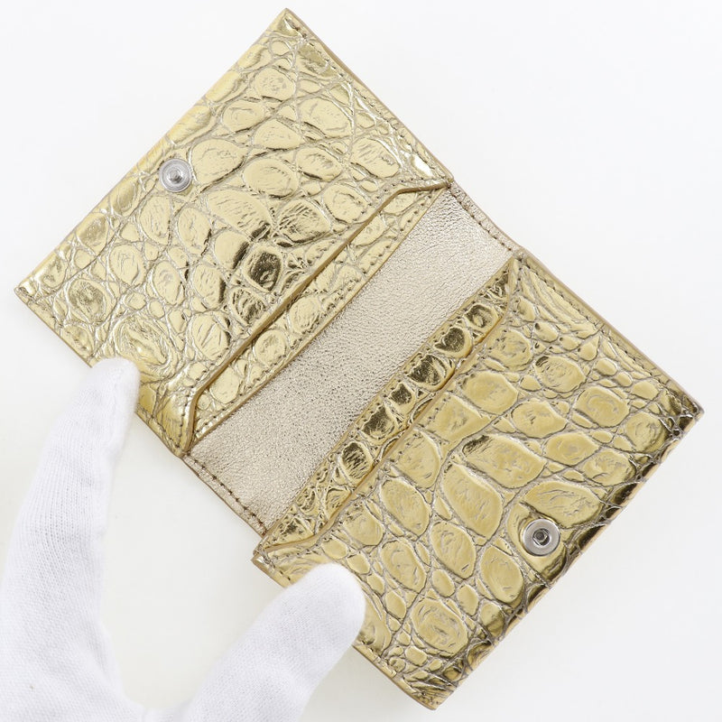 [Celine] Celine card holder business card holder Embossed Leather Gold Snap button CARD HOLDER Ladies A Rank