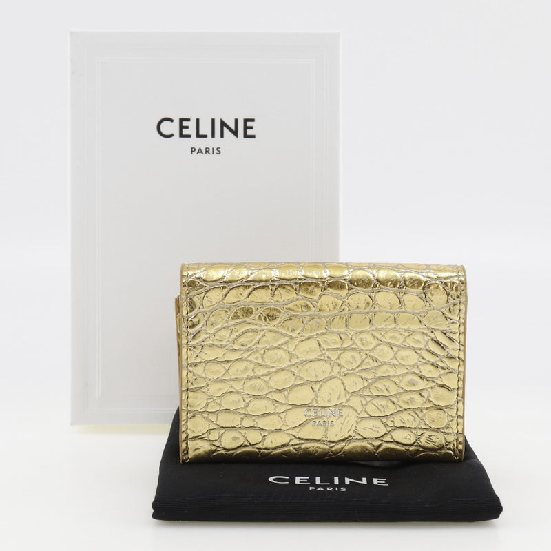 [Celine] Celine card holder business card holder Embossed Leather Gold Snap button CARD HOLDER Ladies A Rank