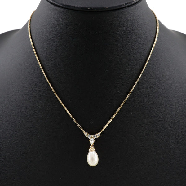 [DIOR] Christian Dior Necklace Gold Plated X 가짜 진주 X 라인 스톤 약 5.6g 여성 A 순위