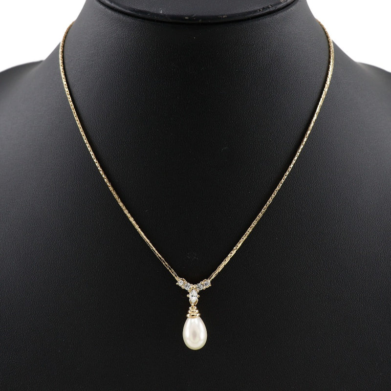 [DIOR] Christian Dior Necklace Gold Plated X 가짜 진주 X 라인 스톤 약 5.6g 여성 A 순위