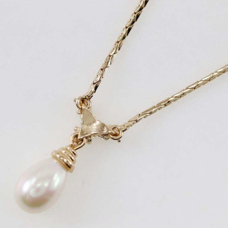 [Dior] Christian Dior Necklace Plated Gold× fake pearl x rhinestone about 5.6g ladies A-rank