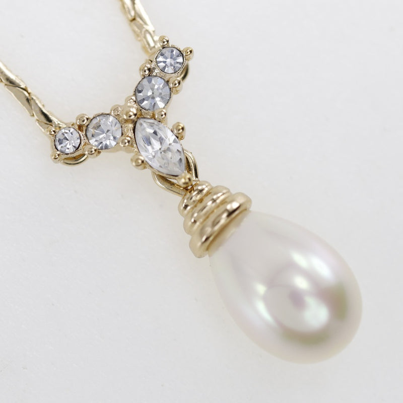 [Dior] Christian Dior Necklace Plated Gold× fake pearl x rhinestone about 5.6g ladies A-rank