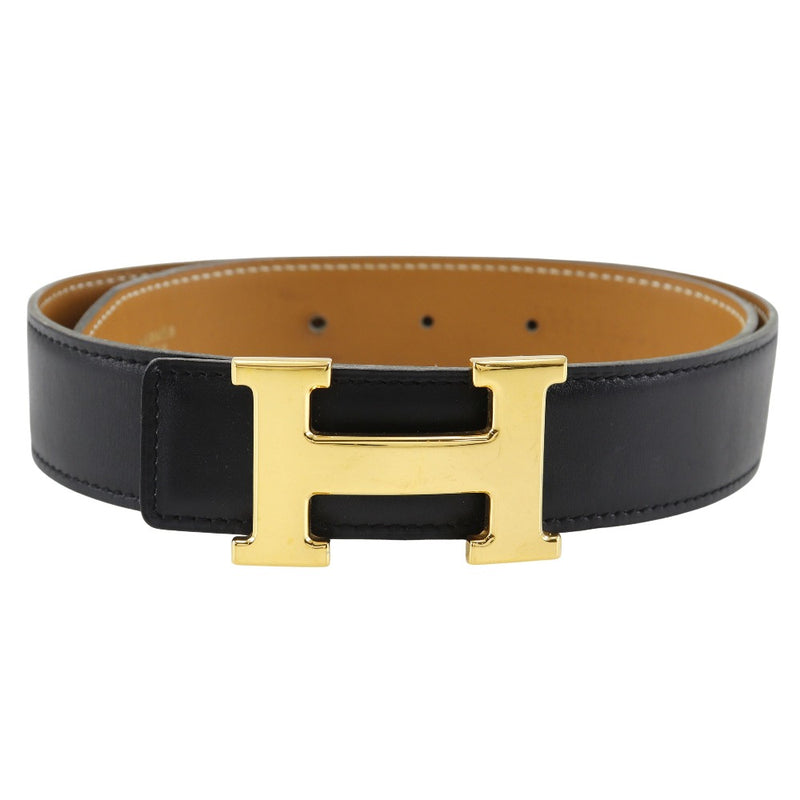 【HERMES】エルメス
 Ｈベルト ベルト
 コンスタンス リバーシブル ボックスカーフ 黒/ゴールド金具 □A刻印 H belt レディース