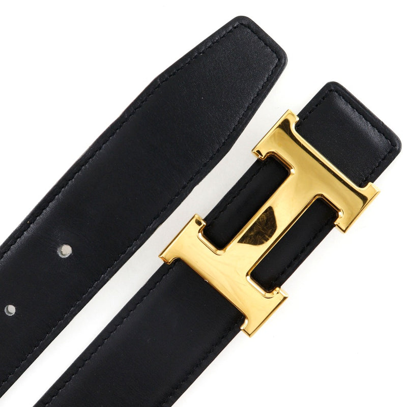 【HERMES】エルメス
 Ｈベルト ベルト
 コンスタンス リバーシブル ボックスカーフ 黒/ゴールド金具 □A刻印 H belt レディース