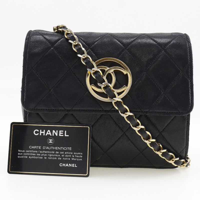 【CHANEL】シャネル
 ミニチェーンショルダー ショルダーバッグ
 マトラッセ ラムスキン 黒 斜め掛け マグネットタイプ Mini ChainShoulder レディース