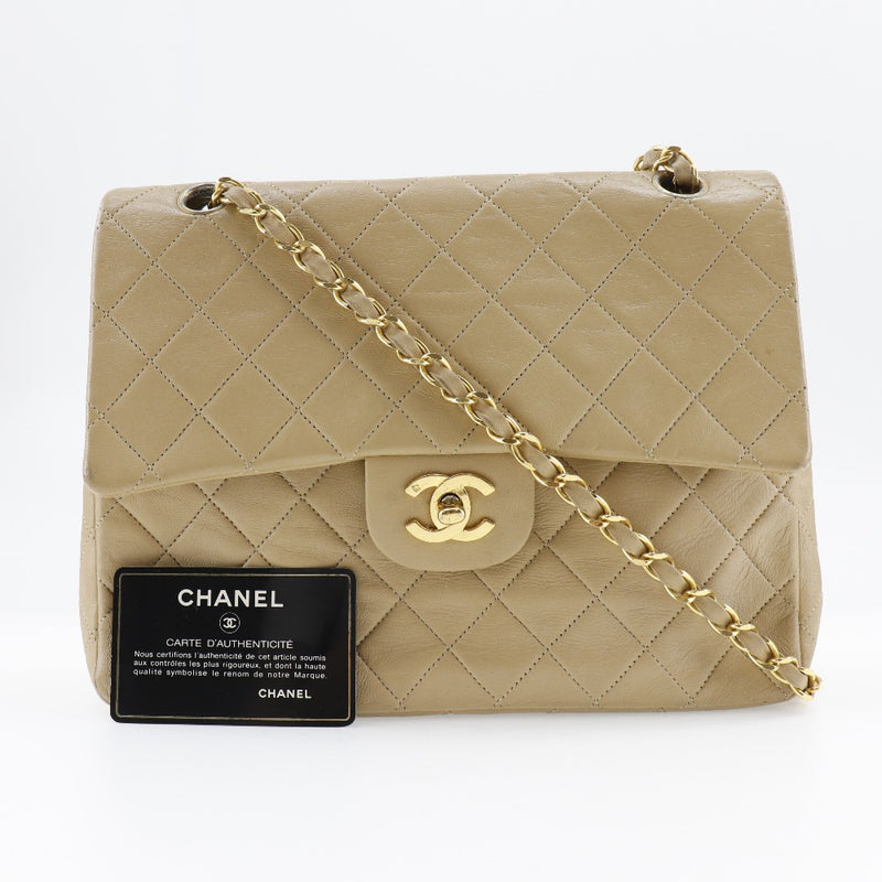 【CHANEL】シャネル
 チェーンショルダー ショルダーバッグ
 マトラッセ ダブルフラップ ラムスキン ベージュ 斜め掛け 肩掛け A5 ターンロック ChainShoulder レディース