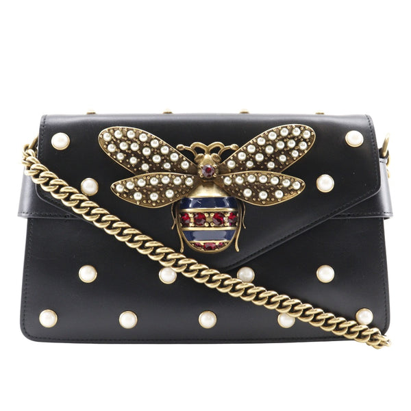 [GUCCI] Gucci 
 Broadway Shoulder Bag
 ChainShoulder Pearl & Bee 453778 Calfskin Black shoulder magnet type Broadway Ladies A-Rank