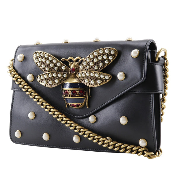 [GUCCI] Gucci 
 Broadway Shoulder Bag
 ChainShoulder Pearl & Bee 453778 Calfskin Black shoulder magnet type Broadway Ladies A-Rank