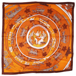 [Hermes] Hermes Care 70 Scarf Jeu des Omnibus et Dames Blanches Omnibus and White Ladies Game Silk Orange Carree70 Ladies a Rank