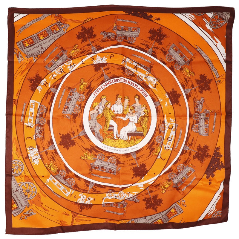 [Hermes] Hermes Care 70 Scarf Jeu des Omnibus et Dames Blanches Omnibus and White Ladies Game Silk Orange Carree70 Ladies a Rank