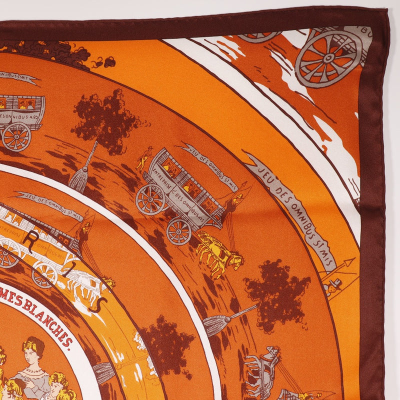 [Hermes] Hermes Care 70 Scarf Jeu des Omnibus et Dames Blanches Omnibus and White Ladies Game Silk Orange Carree70 Ladies a Rank