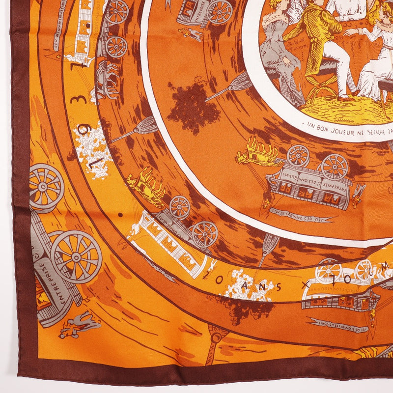 [Hermes] Hermes Care 70 Scarf Jeu des Omnibus et Dames Blanches Omnibus and White Ladies Game Silk Orange Carree70 Ladies a Rank