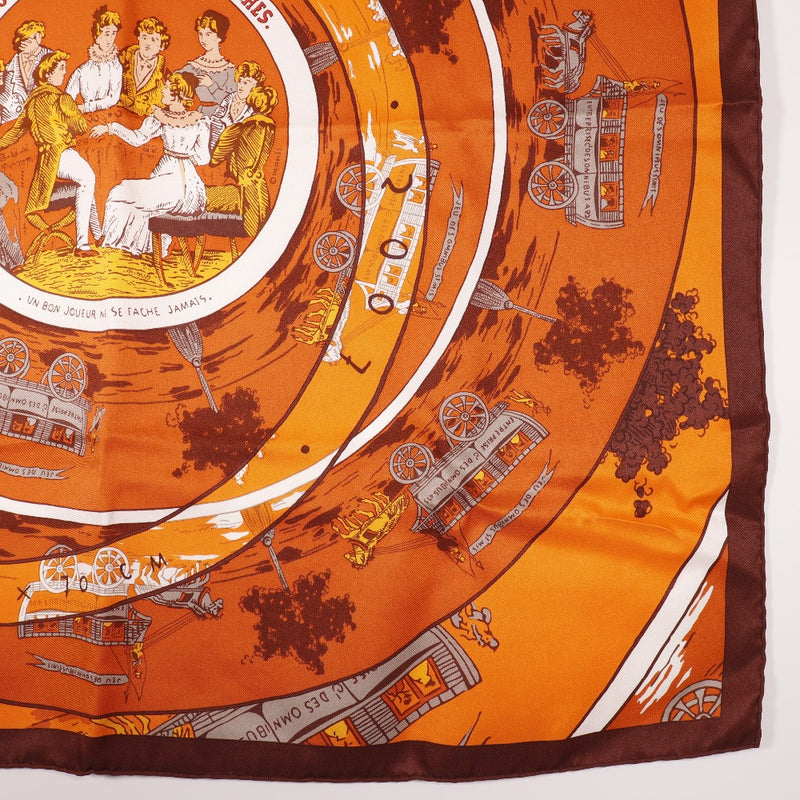 [Hermes] Hermes Care 70 Scarf Jeu des Omnibus et Dames Blanches Omnibus and White Ladies Game Silk Orange Carree70 Ladies a Rank