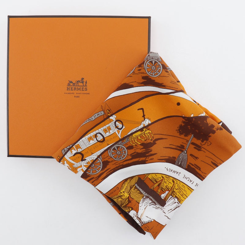 [Hermes] Hermes Care 70 Scarf Jeu des Omnibus et Dames Blanches Omnibus and White Ladies Game Silk Orange Carree70 Ladies a Rank