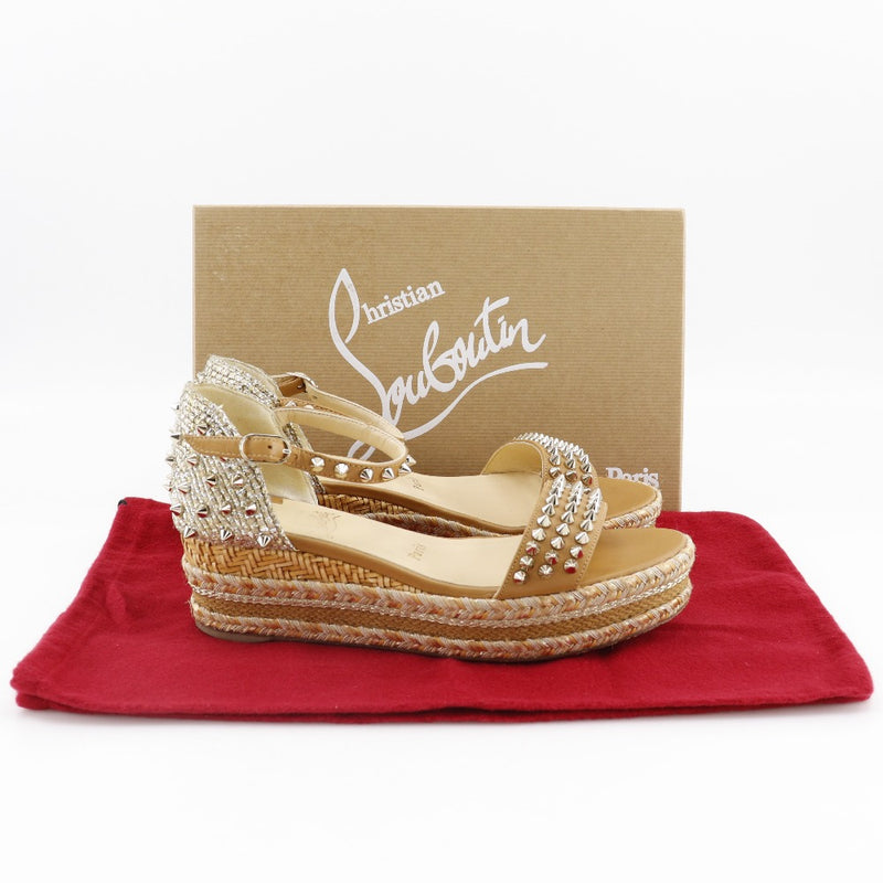 [Christian Louboutin] Christian Lubutan 
 Studs Espadrille sandals 
 Leather Brown Studed Espadrilles Ladies