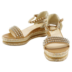 [Christian Louboutin] Christian Lubutan 
 Studs Espadrille sandals 
 Leather Brown Studed Espadrilles Ladies