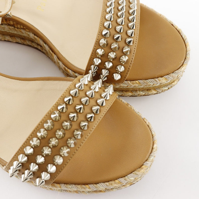 【Christian Louboutin】クリスチャンルブタン
 スタッズエスパドリーユ サンダル
 レザー 茶 Studded espadrilles レディース