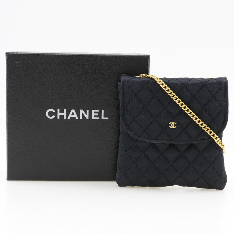 【CHANEL】シャネル
 チェーンポシェット ポーチ
 マイクロショルダー マトラッセ サテン 黒 スナップボタン Chain pochette レディースAランク