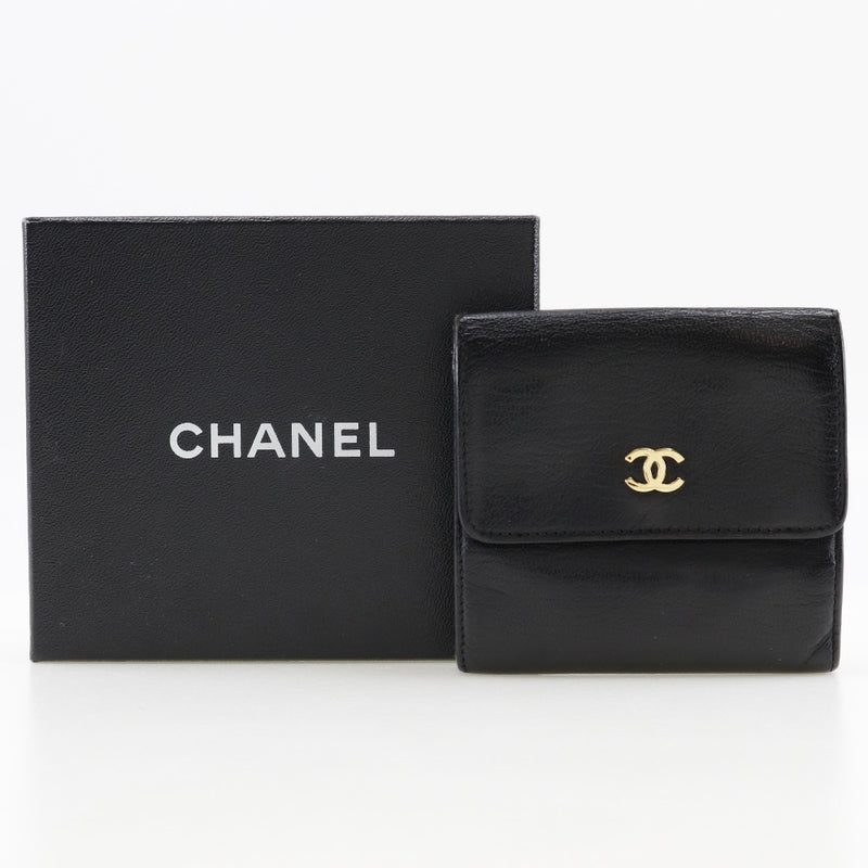 【CHANEL】シャネル
 ココマーク 二つ折り財布
 Ｗホック A13456 カーフ 黒 スナップボタン COCO Mark レディース