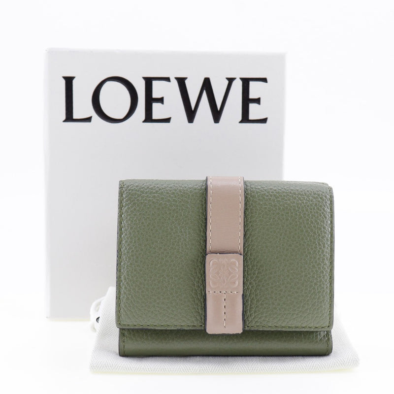 【LOEWE】ロエベ
 トライフォールド 三つ折り財布
 カーフ カーキ スナップボタン Trifold レディースA-ランク