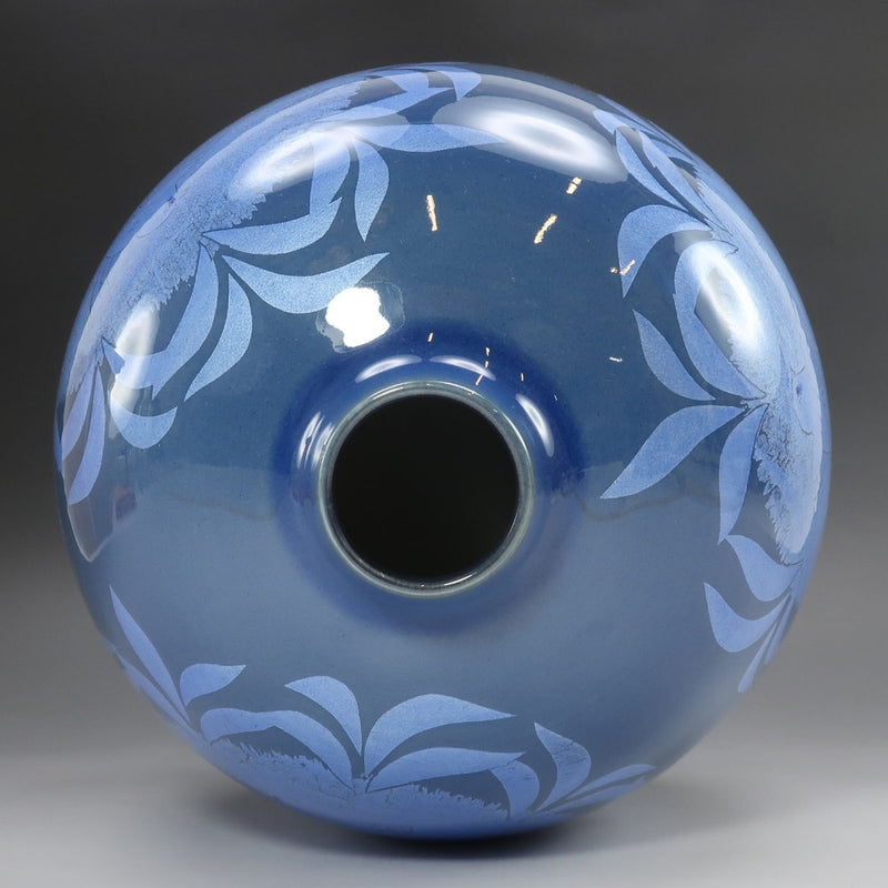 [KUTANIYAKI] Artículos Kutani, Kazuo Nakata, tinta, esmalte azul claro, forro plateado, jarrón con estampado de pájaros