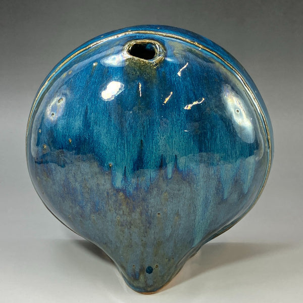 [Tarro plano de esmalte verde] Jarrón de Junkichi Kumakura