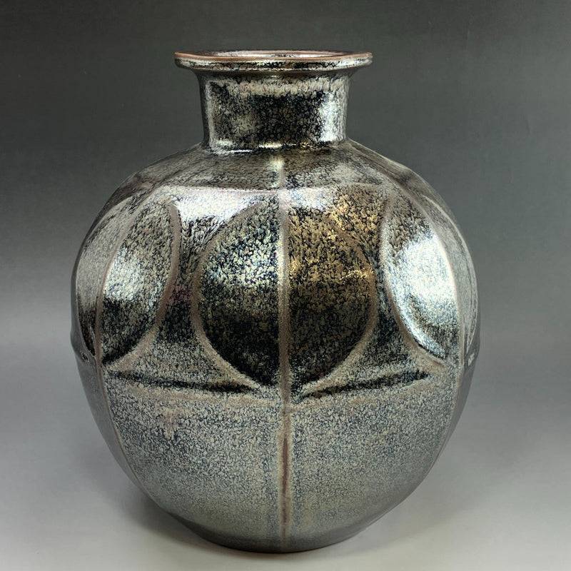 [교야키] 교야키 기무라 모리카즈제 철유 불규칙 무늬 천목 꽃병