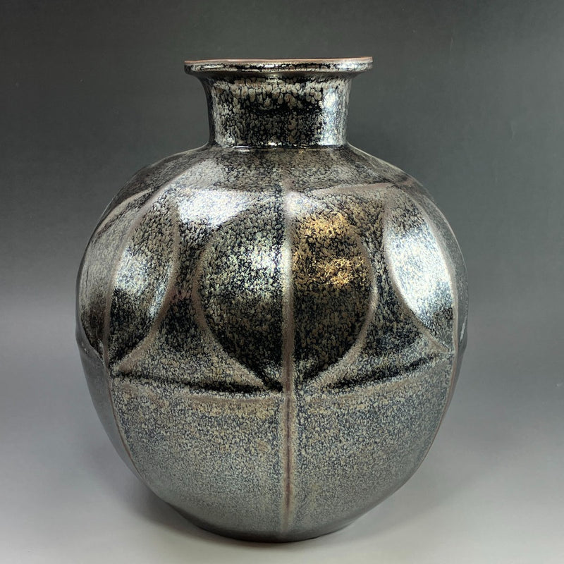 [교야키] 교야키 기무라 모리카즈제 철유 불규칙 무늬 천목 꽃병