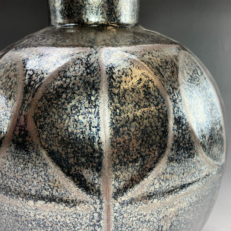 [교야키] 교야키 기무라 모리카즈제 철유 불규칙 무늬 천목 꽃병