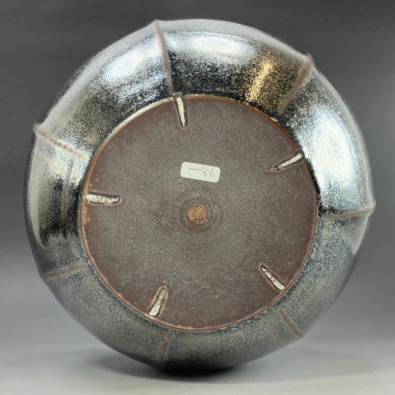 [교야키] 교야키 기무라 모리카즈제 철유 불규칙 무늬 천목 꽃병