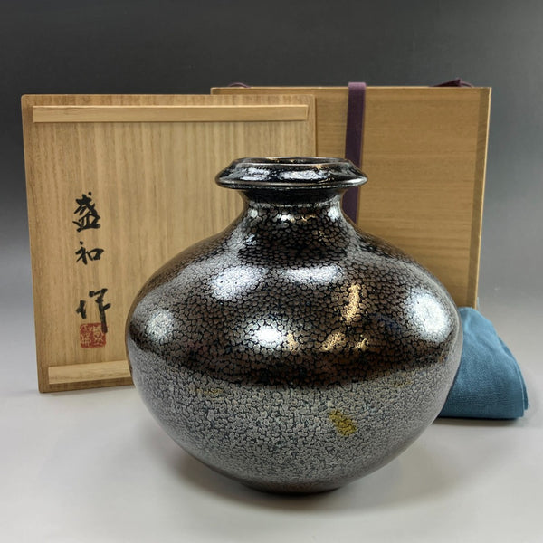 [kyoyaki] Kyoto ware Morikazu Kimura hizo jarrón de jarrón abigarrado con esmalte de hierro
