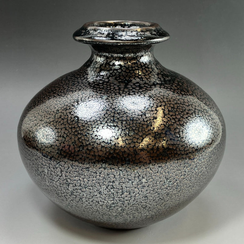 [쿄야키]교토야키 기무라 모리카즈작 철유백색 꽃병 꽃병