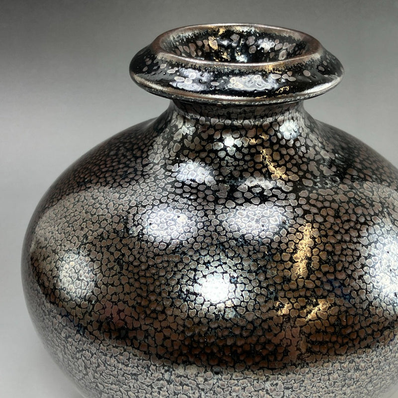 [쿄야키]교토야키 기무라 모리카즈작 철유백색 꽃병 꽃병