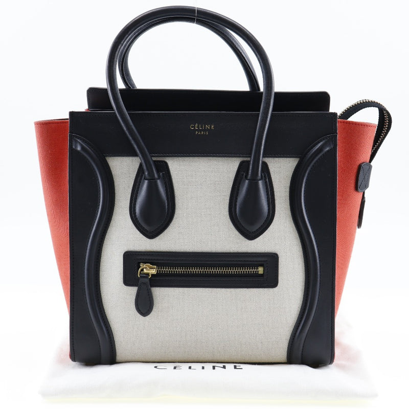 [Celine] Celine 
 Luggage handbag 
 Micro Shopper Tricolor 167792 Calf x Canvas Black Handscope A5 Fastener LUGGAGE Ladies A-Rank