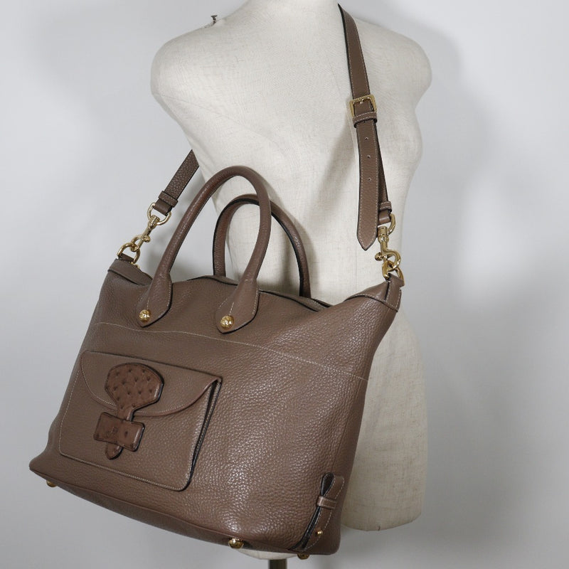 [LOEWE] Loebe Mei 35 Handbag Calfskin× Oustric Brown Diagonal shoulder handbag 3WAY A4 Fastener May 35 Ladies