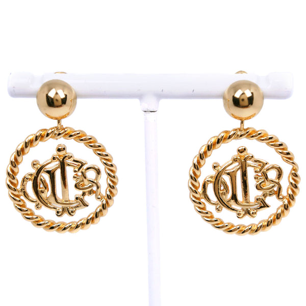 [Dior] Christian Dior 
 Pendientes del logotipo de emblema 
 Columna de oro vintage alrededor de 12.0g logotipo de emblema Damas A-Rank