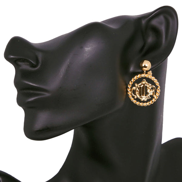 [Dior] Christian Dior 
 Pendientes del logotipo de emblema 
 Columna de oro vintage alrededor de 12.0g logotipo de emblema Damas A-Rank