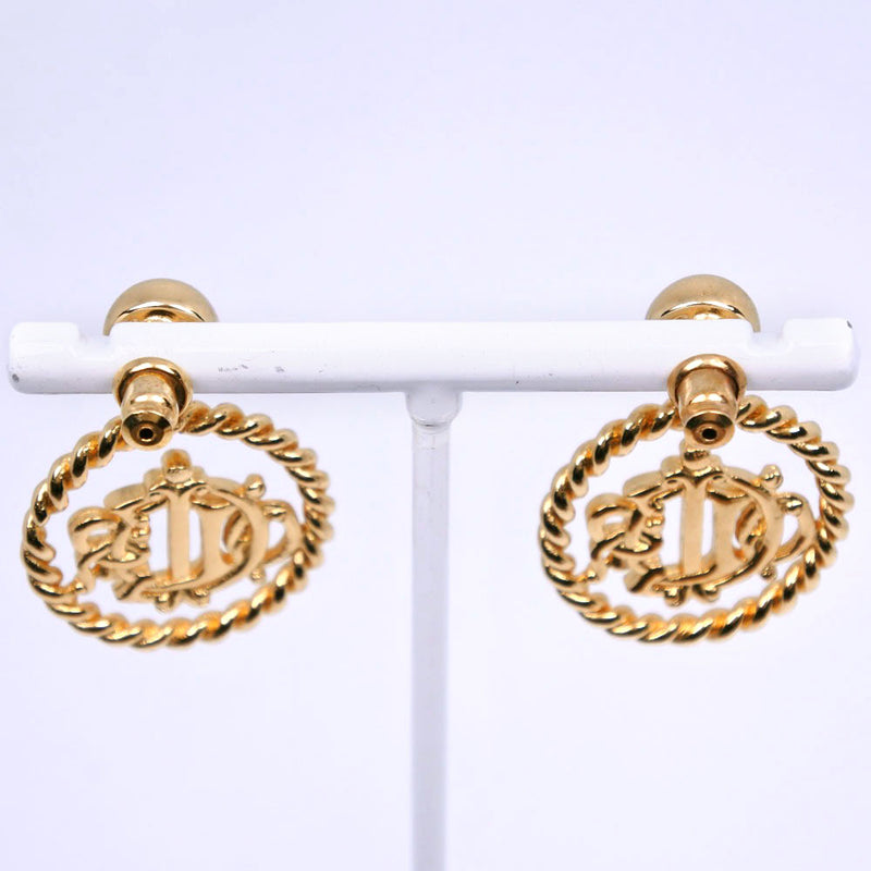 【Dior】クリスチャンディオール
 エンブレムロゴ ピアス
 ヴィンテージ 金メッキ 約12.0g Emblem logo レディースA-ランク