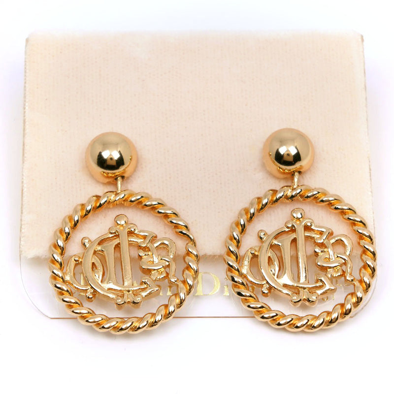 [Dior] Christian Dior 
 Emblem logo earrings 
 Vintage gold plating about 12.0g EMBLEM LOGO Ladies A-Rank
