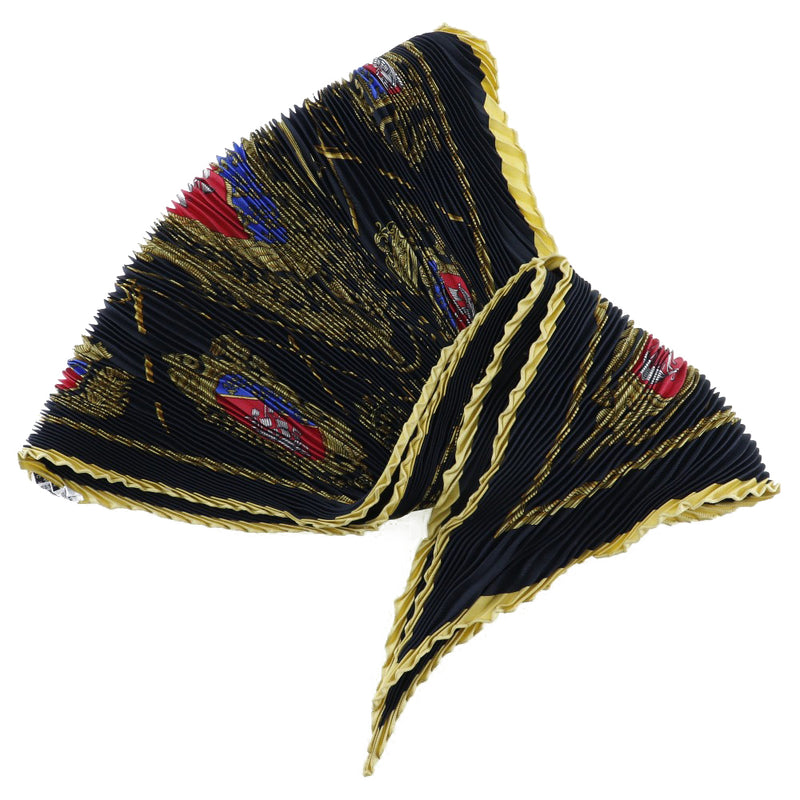 [HERMES] Hermes 
 Pleatedcarf scarf 
 Les Armes de Paris Paris's emblem silk black/yellow pleated scarf Ladies A rank