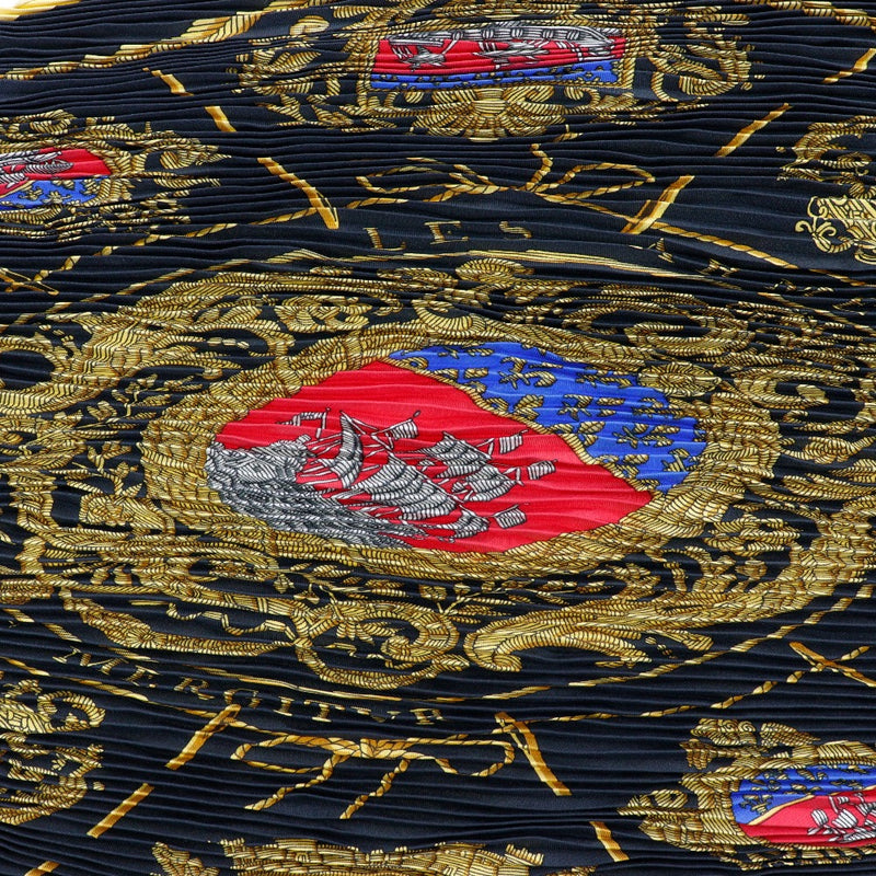 【HERMES】エルメス
 プリーツスカーフ スカーフ
 Les Armes de Paris パリの紋章 シルク 黒/黄 Pleated scarf レディースAランク