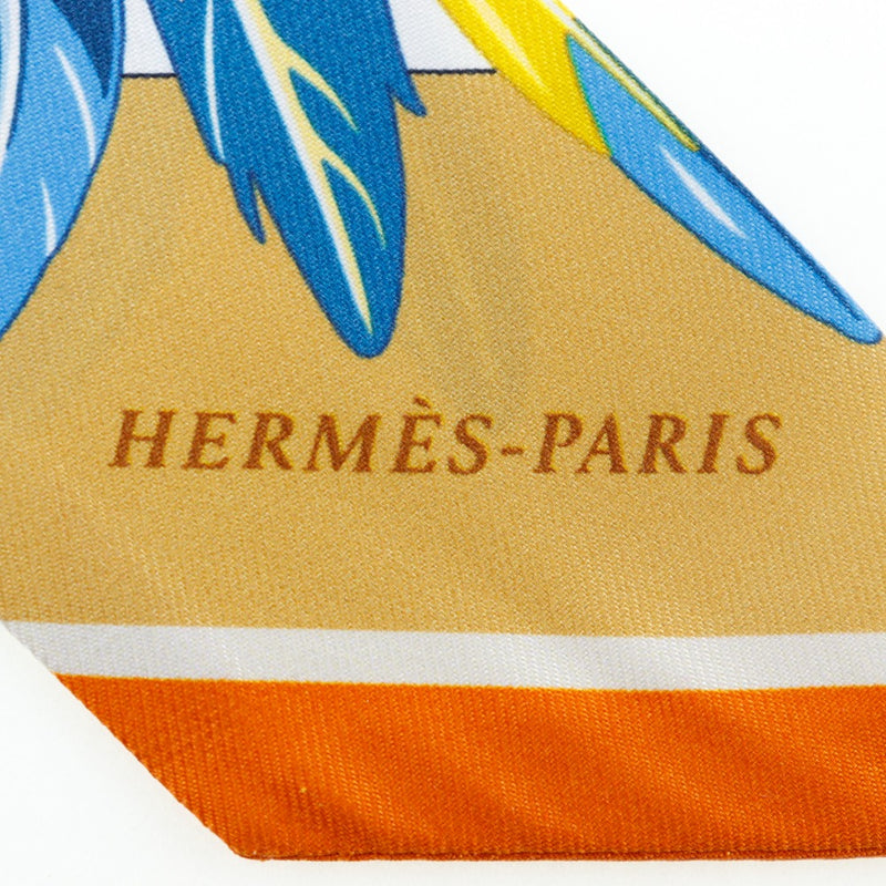 【HERMES】エルメス
 ツイリー スカーフ
 Danse Pacifique ダンスパシフィック シルク オレンジ/青 Twilly レディースAランク