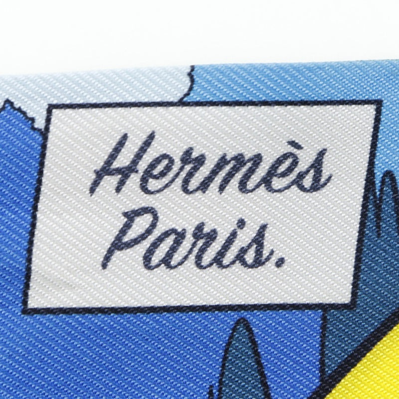 [HERMES] Hermes 
 Twilly scarf 
 Wow American comic pattern silk blue/black Twilly ladies