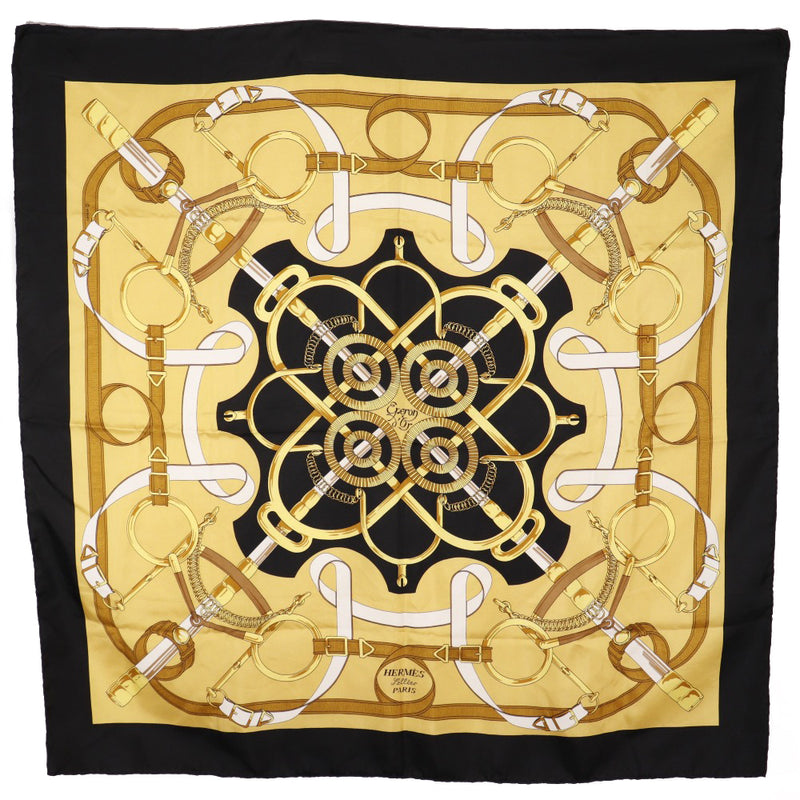 [HERMES] Hermes 
 Carre 90 scarf 
 EPERON DOR Golden spurse silk black/yellow carre90 ladies