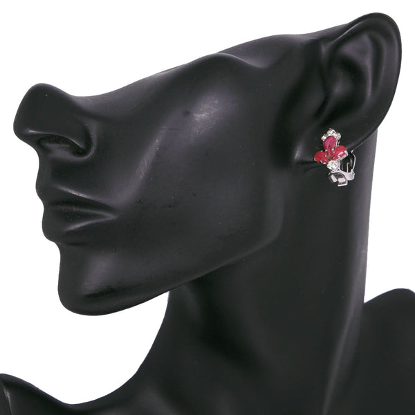 [Dior] Christian Dior 
 Flower earrings 
 Vintage metal x Rhinestone Silver Approximately 4.1g Flour Ladies A-Rank
