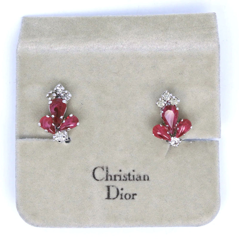 [Dior] Christian Dior 
 Pendientes de flores 
 Metal Vintage X Flor de plata de diamantes de mino
