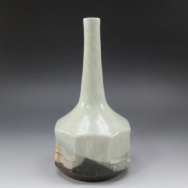 信楽焼 Shigaraki ware 花瓶 花入 Vase 井村侊生 N06 Shigaraki ware】信楽焼 谷寛窯 谷井芳山 作 紅青氷雪白鶴首花入 花瓶