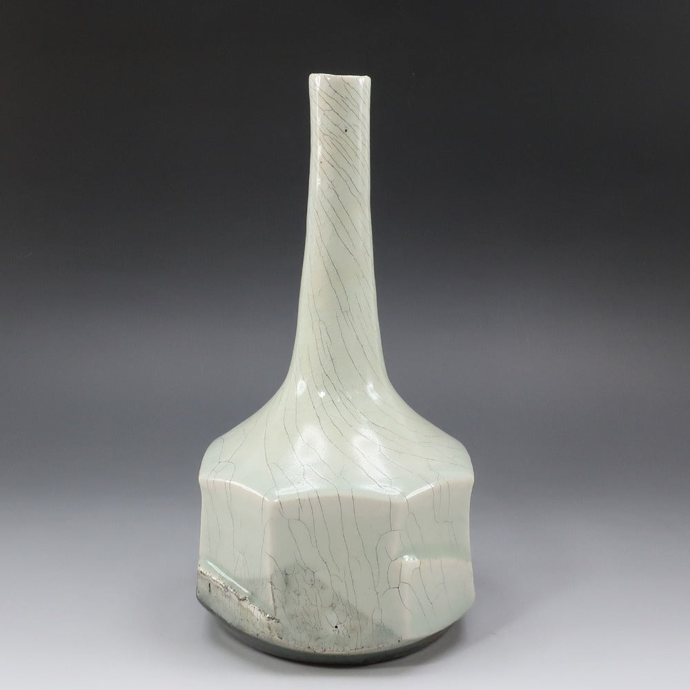 信楽焼 Shigaraki ware 花瓶 花入 Vase 井村侊生 N18 Shigaraki ware】信楽焼 谷寛窯 谷井芳山 作 紅青氷雪白鶴首花入 花瓶