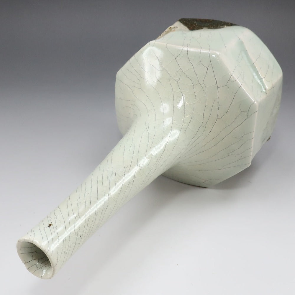 Shigaraki ware】信楽焼 谷寛窯 谷井芳山 作 紅青氷雪白鶴首花入 花瓶